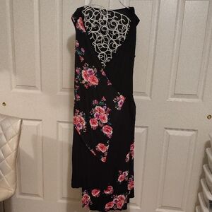 The Pyramid Collection Black Dress with Pink Floral Design